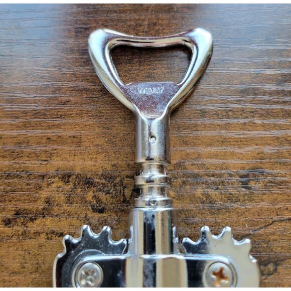 Silver Corkscrew Wine Bottle Opener w/Fins - Push Down - Used - Italy - Picture 2 of 10
